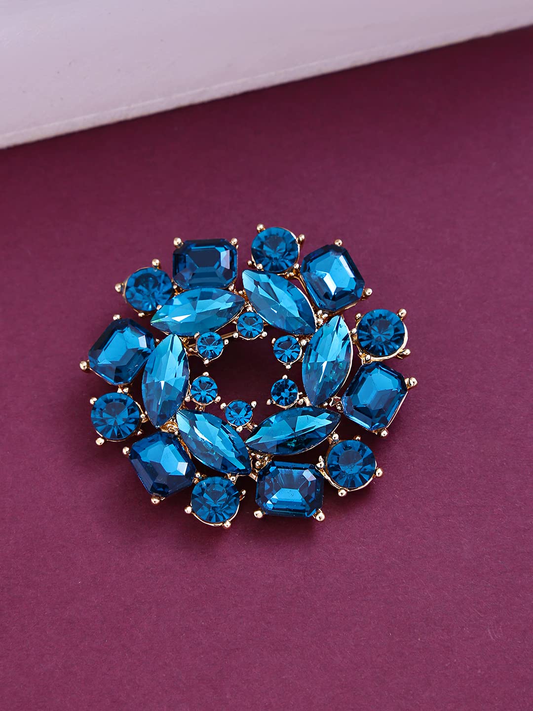 Yellow Chimes Brooch for Women Elegant Shawl Sweater Blue Crystal Brooch for Women and Girls