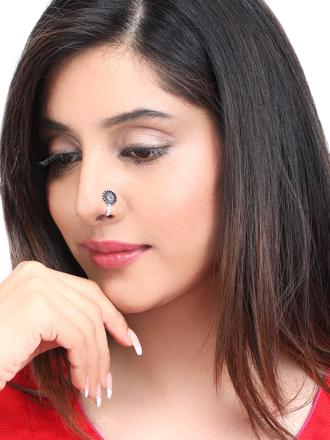 Yellow Chimes Oxidised Nose Pins for Women Silver Oxidized Nosepin Classic 15 Pcs Combo without Piercing Nose Pins for Women and Girls.