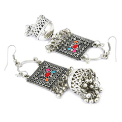 Yellow Chimes Oxidised Earrings for Women Oxidized Silver Combo of 2 Pairs Chandbali Traditional Jhumka Earrings for Women and Girls