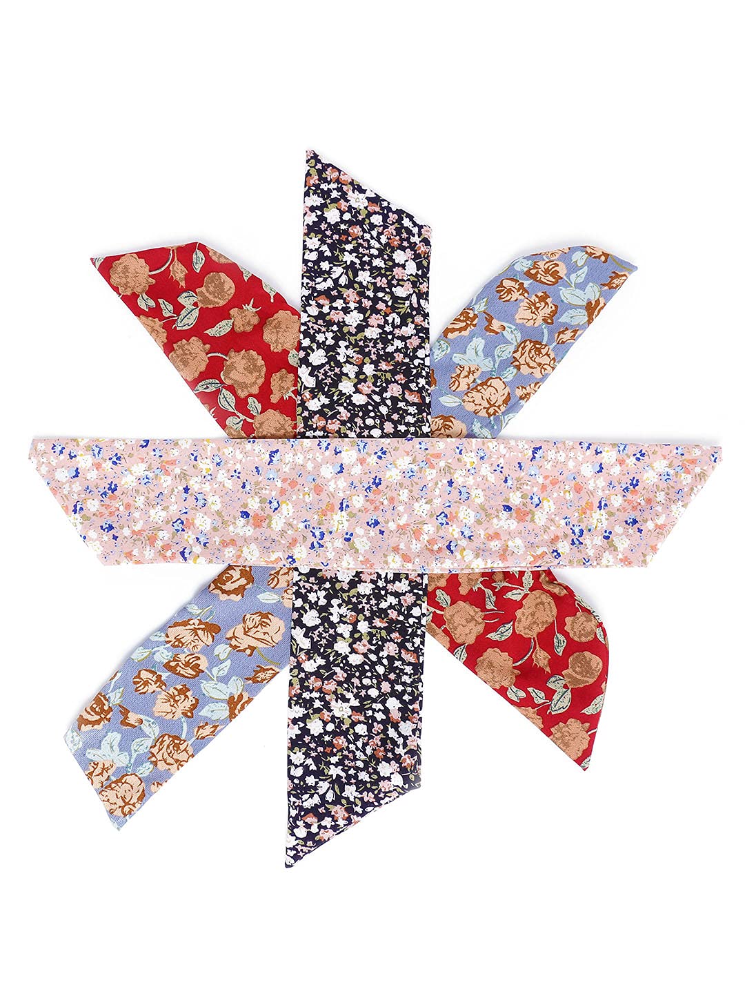 Yellow Chimes 4 Pcs Chiffon Soft Cloth 2 in 1 Design Printed Scrunchie Ponytail Holder with Bows Pearl Studded Hair Scrunchie Accessories for Women (Pack of 4), Multi-Color, Medium