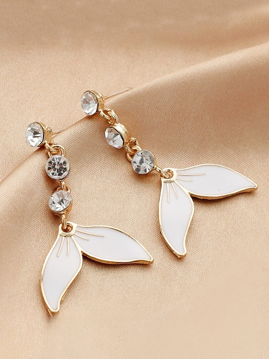 Yellow Chimes Earrings For Women Crystal Studded White Color Leaflet Drop Dangle Earrings For Women and Girls