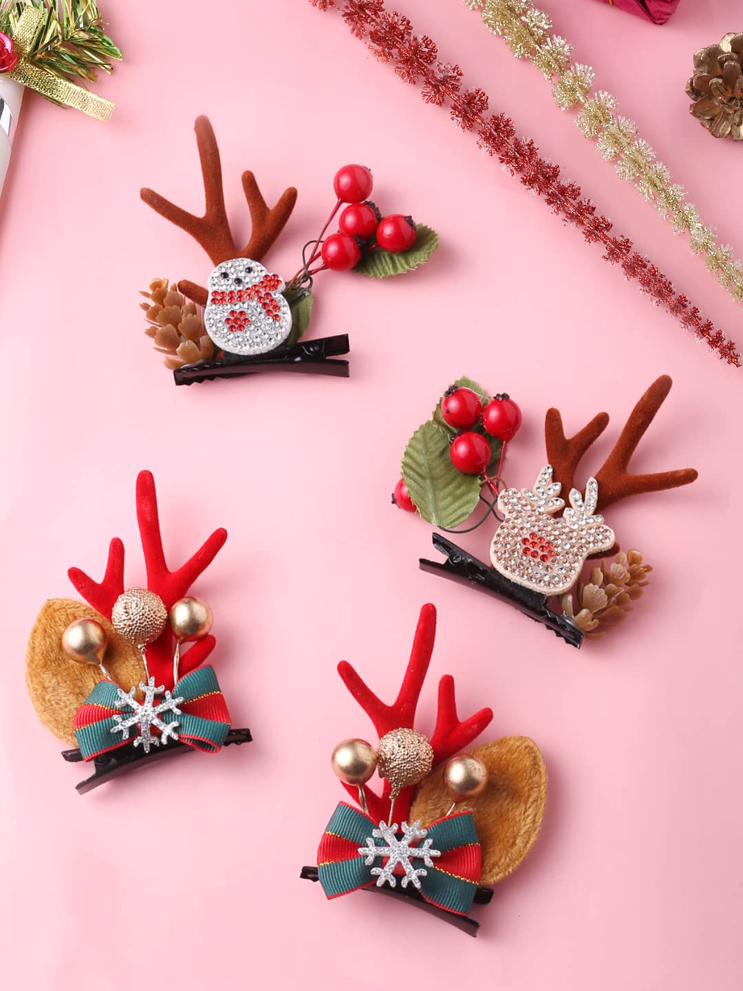 Melbees by Yellow Chimes Hair Clips for Women Girls Hair Accessories Winter Christmas Collection Hair Clip 4 Pcs Hair Clips Hairclips Cute Christmas Characters Alligator Clips for Hair Pins for Women