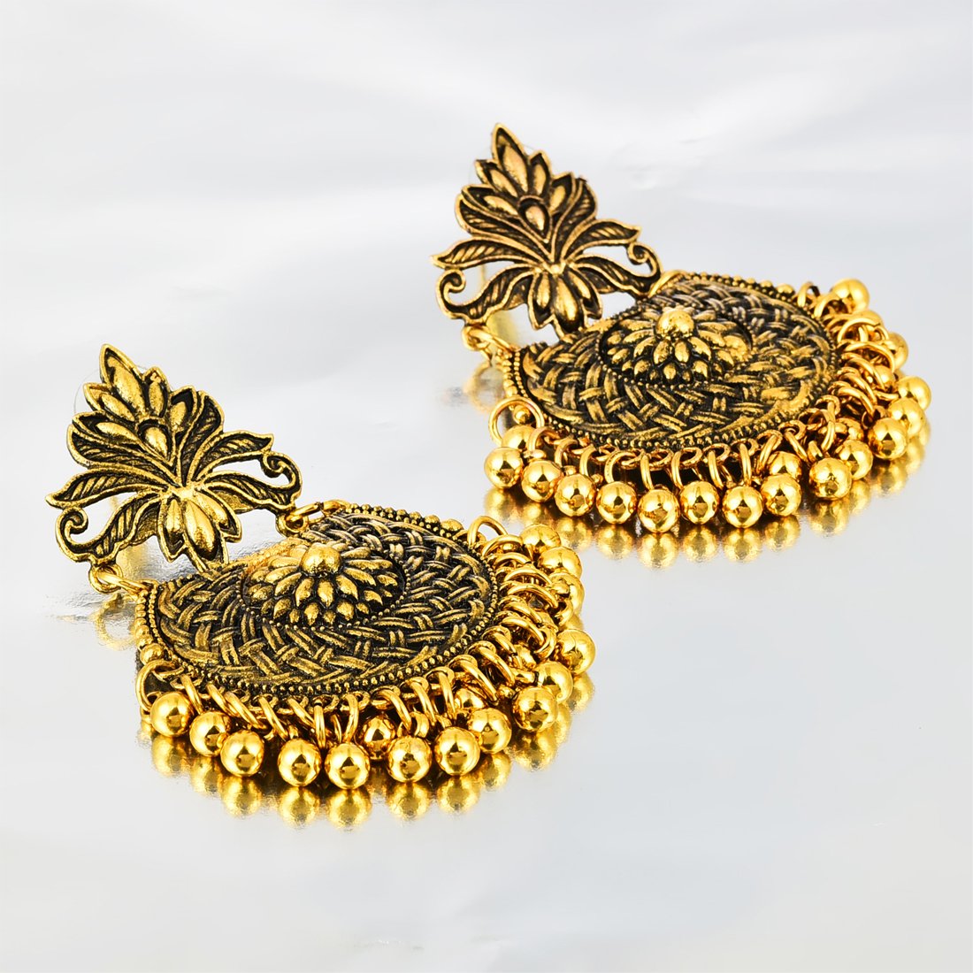 Yellow Chimes Artistic Braid Craft Stylish Oxidised Chandbali Earrings For Women & Girls