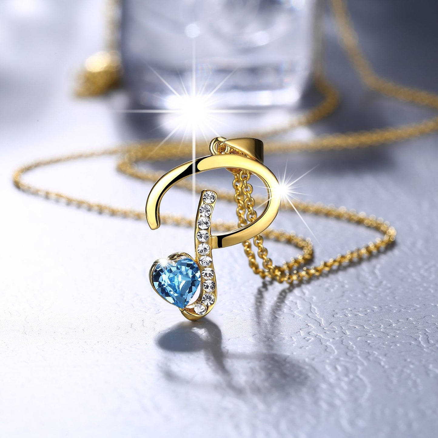 Yellow Chimes Golden Pendant for Women Alphabet Initial P Pendant Gold Plated Blue Crystal Heart Chain Pendant for Women and Girls