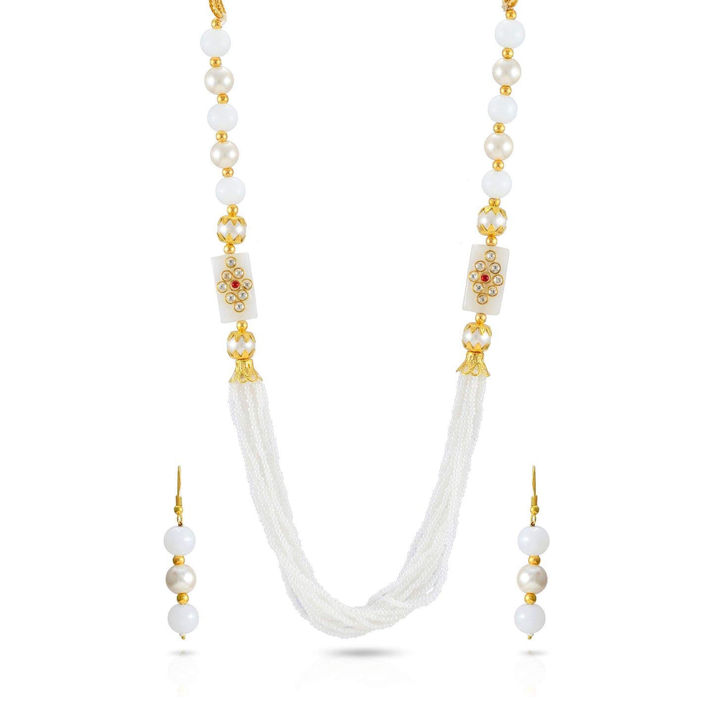 Yellow Chimes jewellery Set for Women Rajasthani Beads Worked 2 Pcs Combo MultiLayered Traditional Necklace Set With Earrings for Women and Girls (White,Gold)