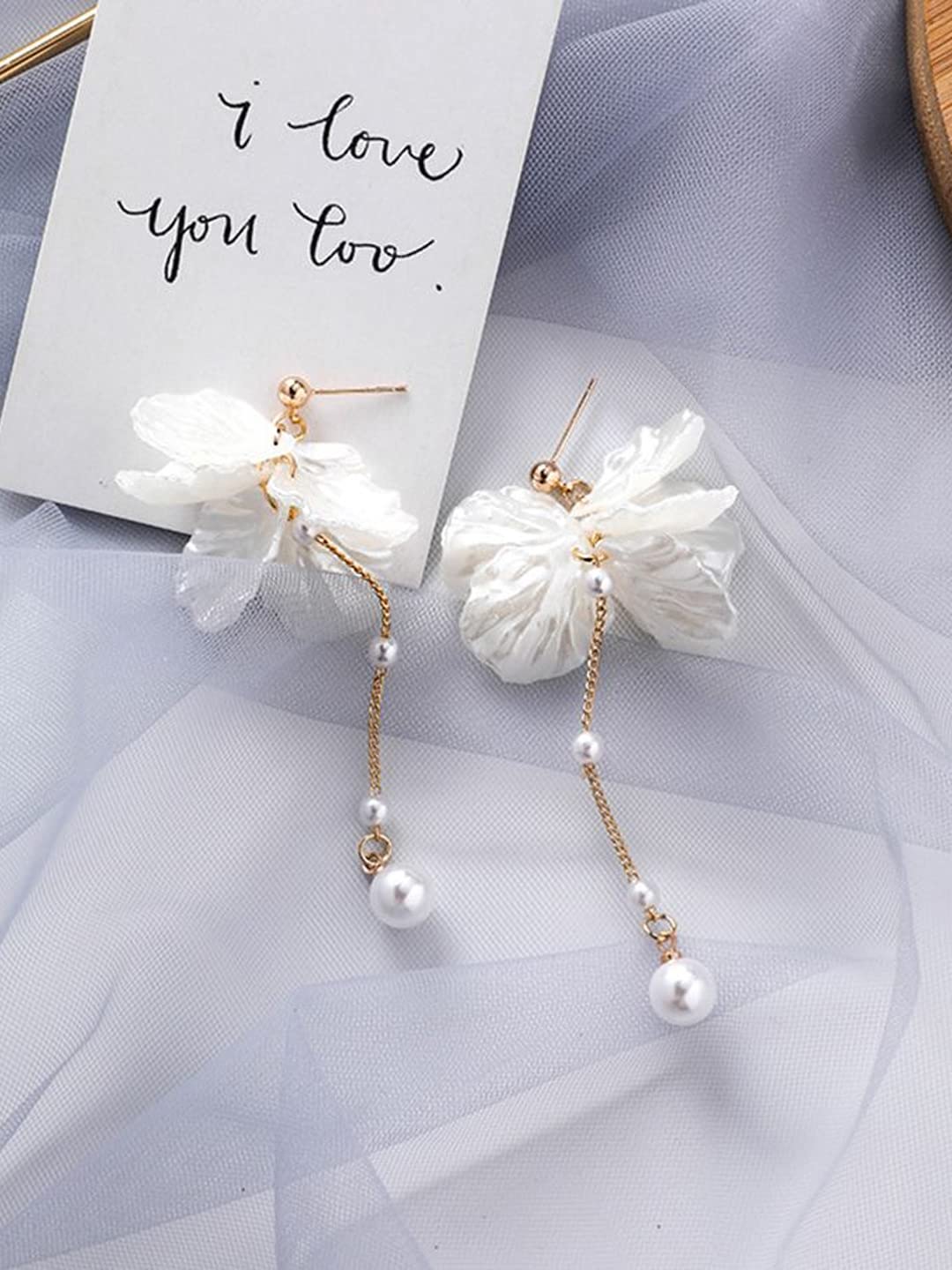 Yellow Chimes Earrings for Women and Girls Pearl Dangler | Gold Toned White Petals Pearl Drop Designed Long Danglers Earrings | Birthday Gift for girls and women Anniversary Gift for Wife