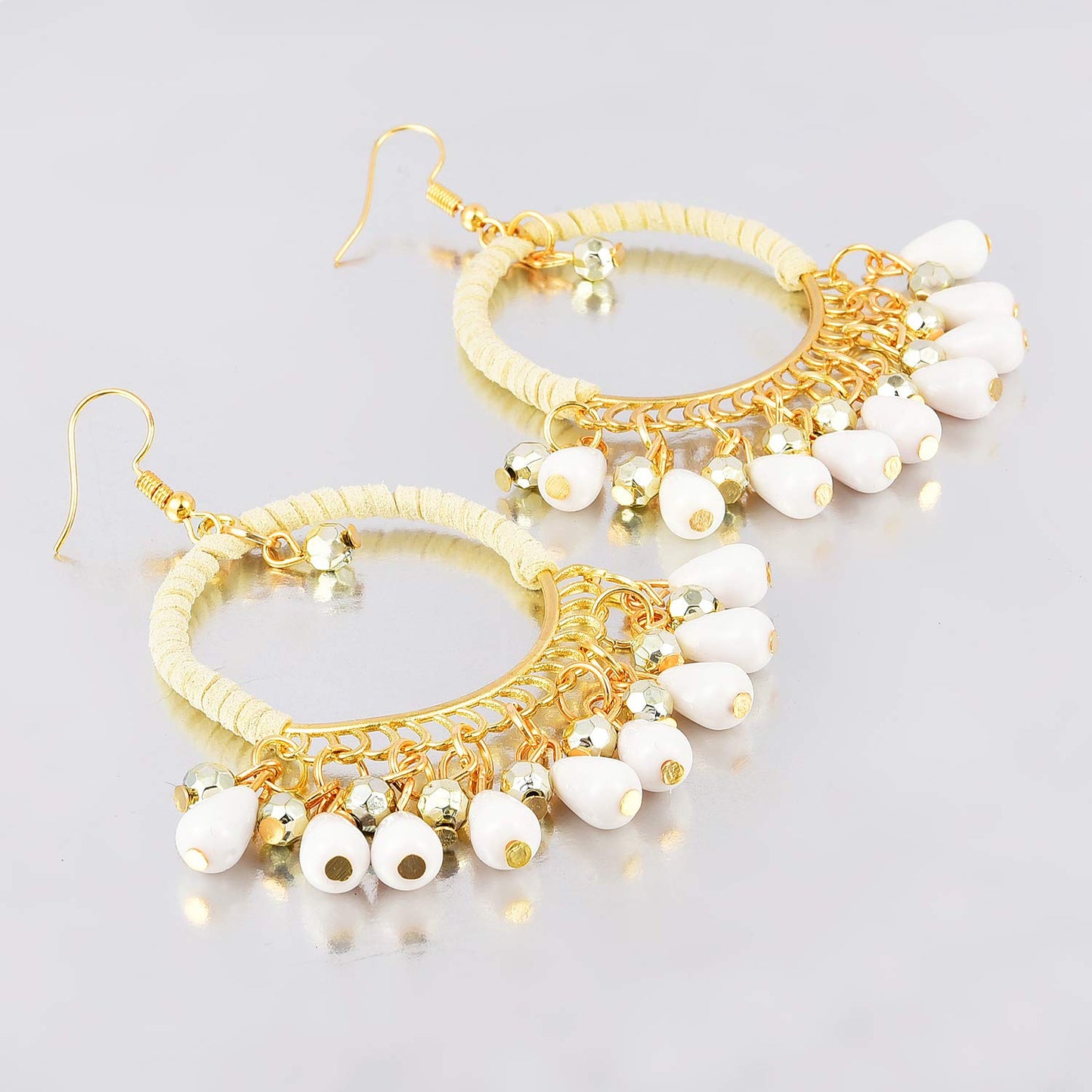 Yellow Chimes Ethnic Fusion Resin Leather White Chandbali Earring for Women & Girls