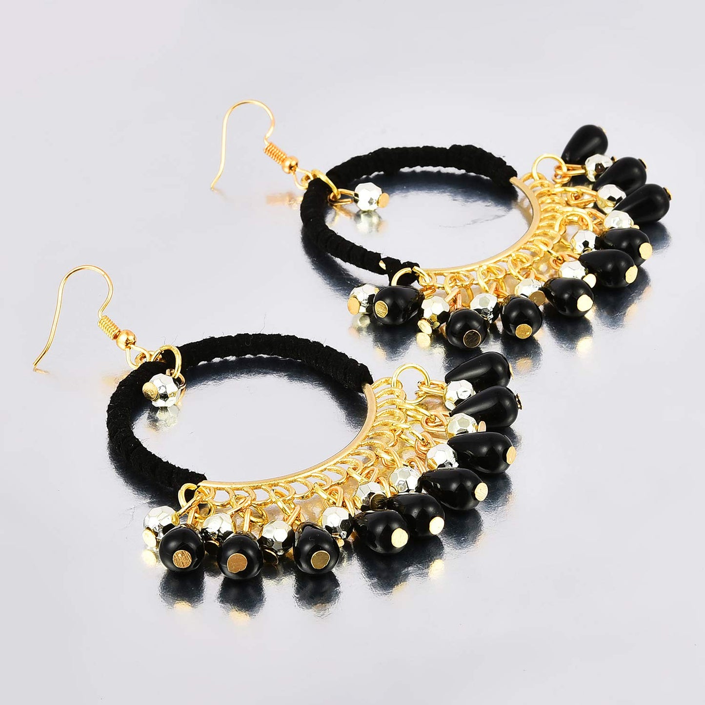 Yellow Chimes Ethnic Fusion Resin Leather Black Chandbali Earring for Women & Girls