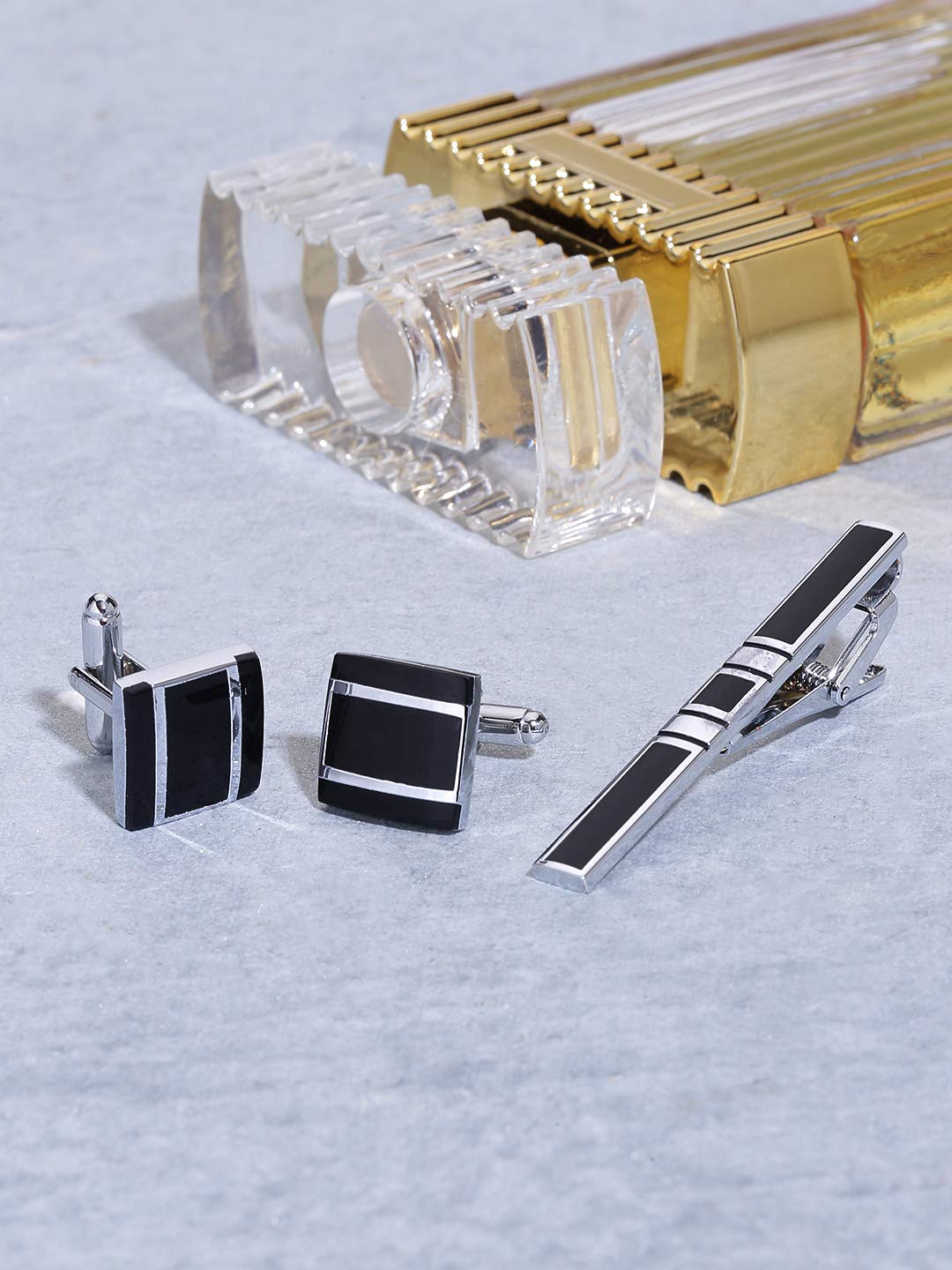 Yellow Chimes Cufflinks and Tie Pin Set for Men Class Defining Collection Stainless Steel Tie Pin and Cuff Links Set for Men and Boy's.