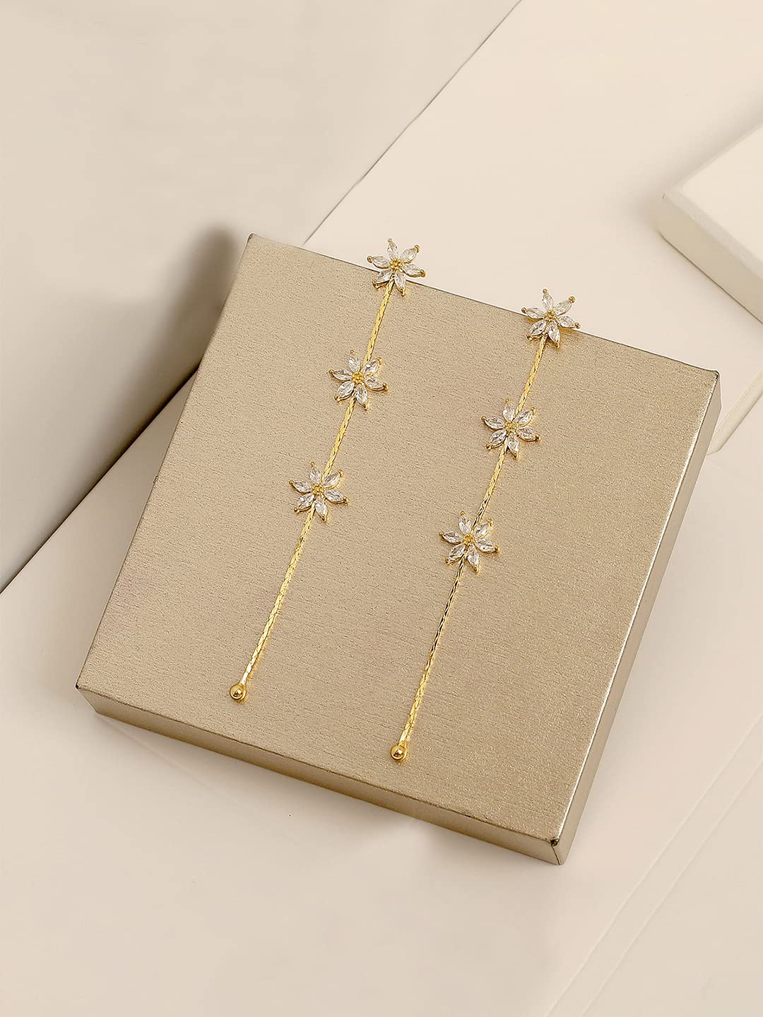 Yellow Chimes Dangler Drop Earring for Womens Gold Plated Crystal Studded Floral Designed Dangler Drop Earrings for Women and Girls