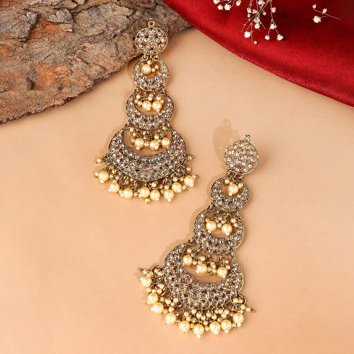 Yellow Chimes Earrings for Women and Girls Traditional Kundan Studded Chandbali | Gold Plated | Kundan Stone Chandbali Earrings | Birthday Gift for girls and women Anniversary Gift for Wife