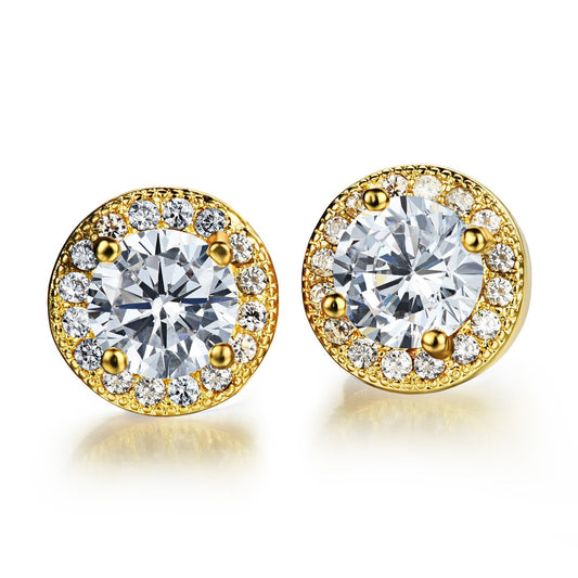 YELLOW CHIMES Swarovski Elements White Sparkling Crystal Golden Studs Earrings for Women & Girls