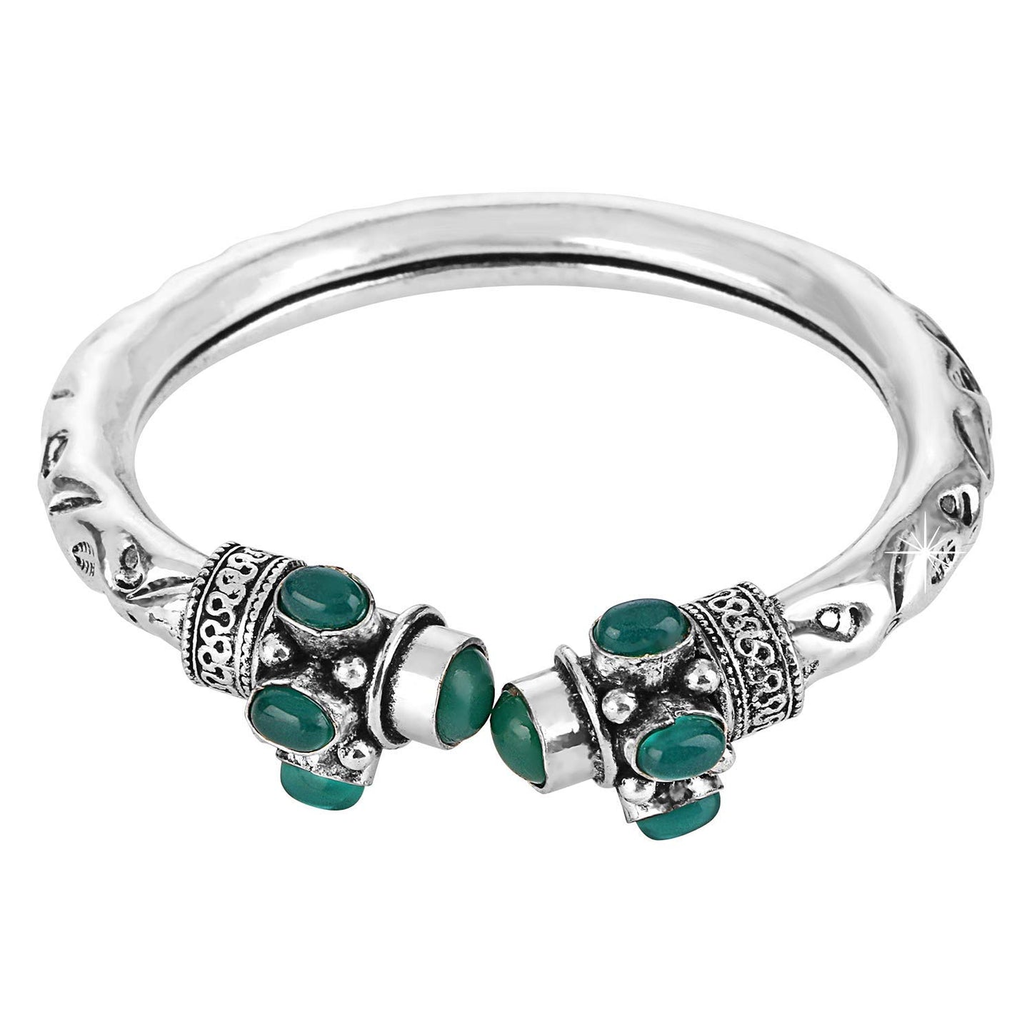 Yellow Chimes Latest Trend Tribal Stone Oxidised Silver Bracelet Bangle Kadaa for Women (Green)