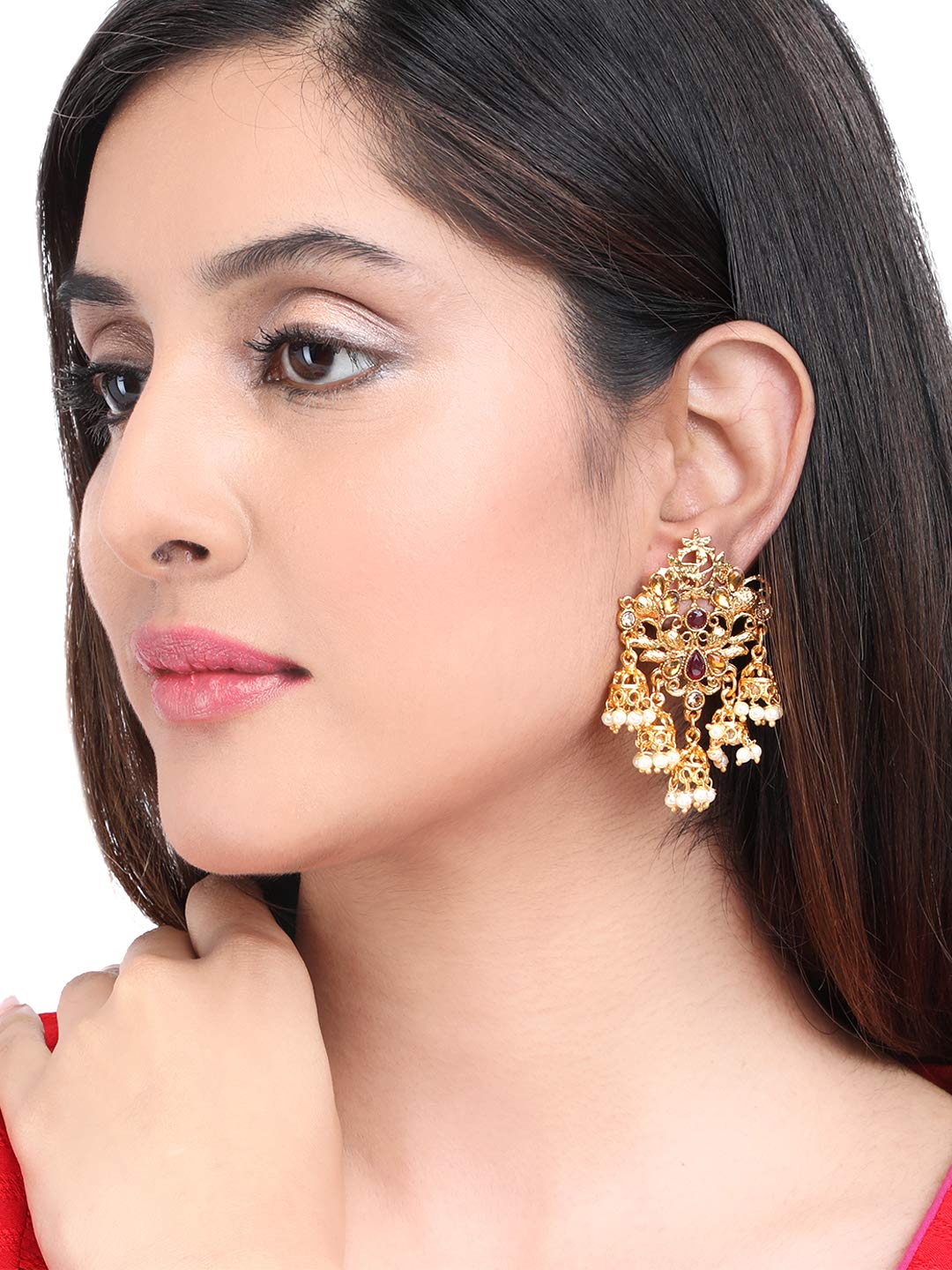 Yellow Chimes Antique Multicolour Copper Gold Plated Traditional Peacock Designer Dangle Earrings Women and Girls