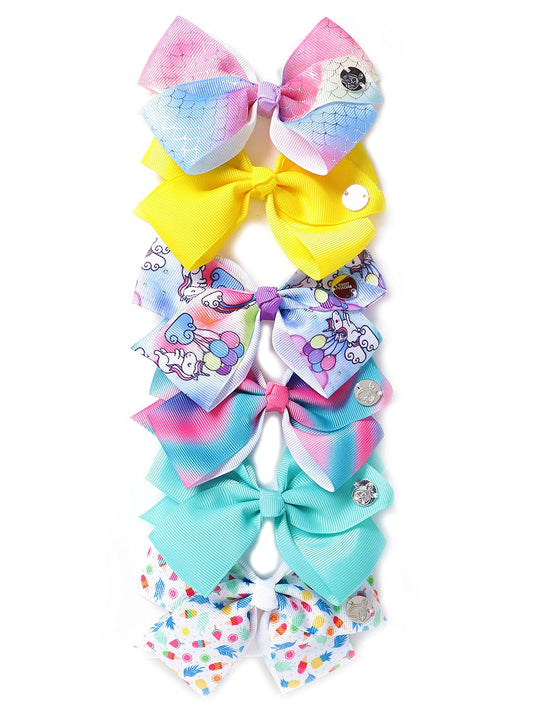 Melbees by Yellow Chimes Hair Clips for Girls 6 Pcs Bow Hairclips Hair Accessories Printed Unicorn Mermaid Pattern Alligator Hair Clips for Kids and Girls