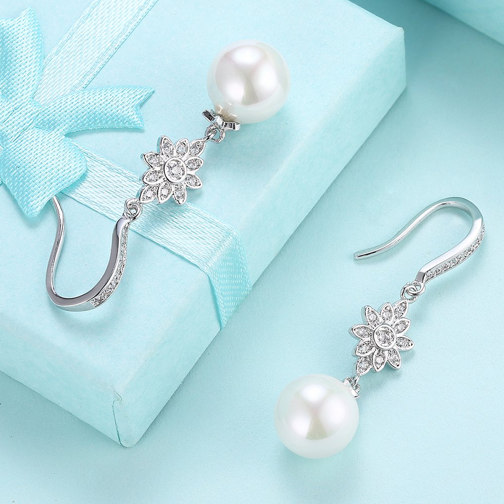 Yellow Chimes Pearl Drop Earrings for Women A5 Grade Crystal Fresh Water Pearl Silver Plated Drop Earrings for Women and Girls.