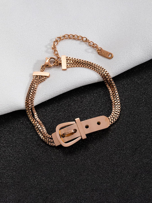 Yellow Chimes Bracelet for Women Rose Gold-Plated Multilayered Tang Belt Design Chain Bracelet For Women and Girls