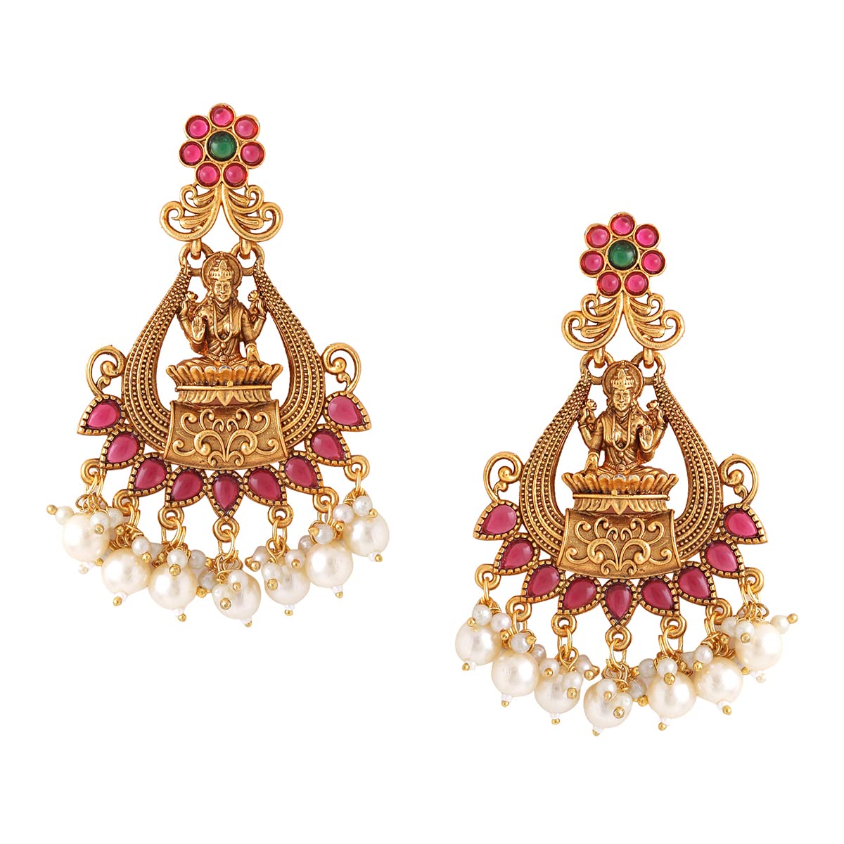 Yellow Chimes Earrings For Women Gold Plated Pink Stone Studded Pearl Beads Hanging Traditional Temple Ethnic Drop Earrings For Women and Girls