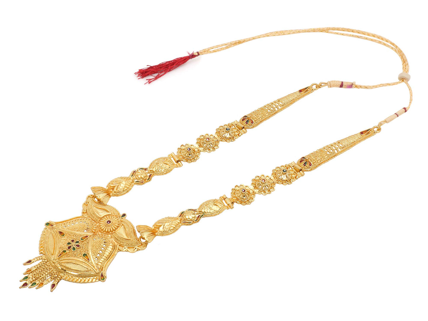 Yellow Chimes Jewellery Set for Women and Girls Traditional Golden Jewellery Set for women Gold Plated Necklace Set | One Gram Gold Long Haram Jewellery Set | Birthday Gift for girls and women Anniversary Gift for Wife