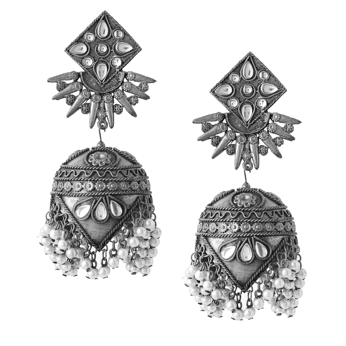 Kairangi Earrings for Women and Girls Traditional Silver Oxidised Jhumka Earrings | German Silver Big Jhumki Earrings | Birthday Gift For girls and women Anniversary Gift for Wife