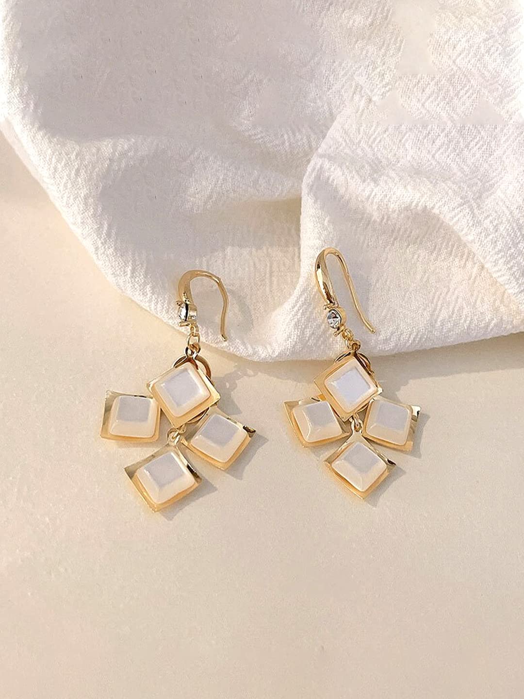 Yellow Chimes Earrings For Women White Color Crystal Studded Geometrical Shape Drop Earrings For Women and Girls