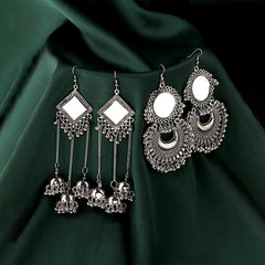 Kairangi Earrings for Women and Girls | Silver Oxidised Chandbali Jhumkas Set | Chand Baliyan and Jhumka Earrings | Birthday Gift for girls & women Anniversary Gift for Wife
