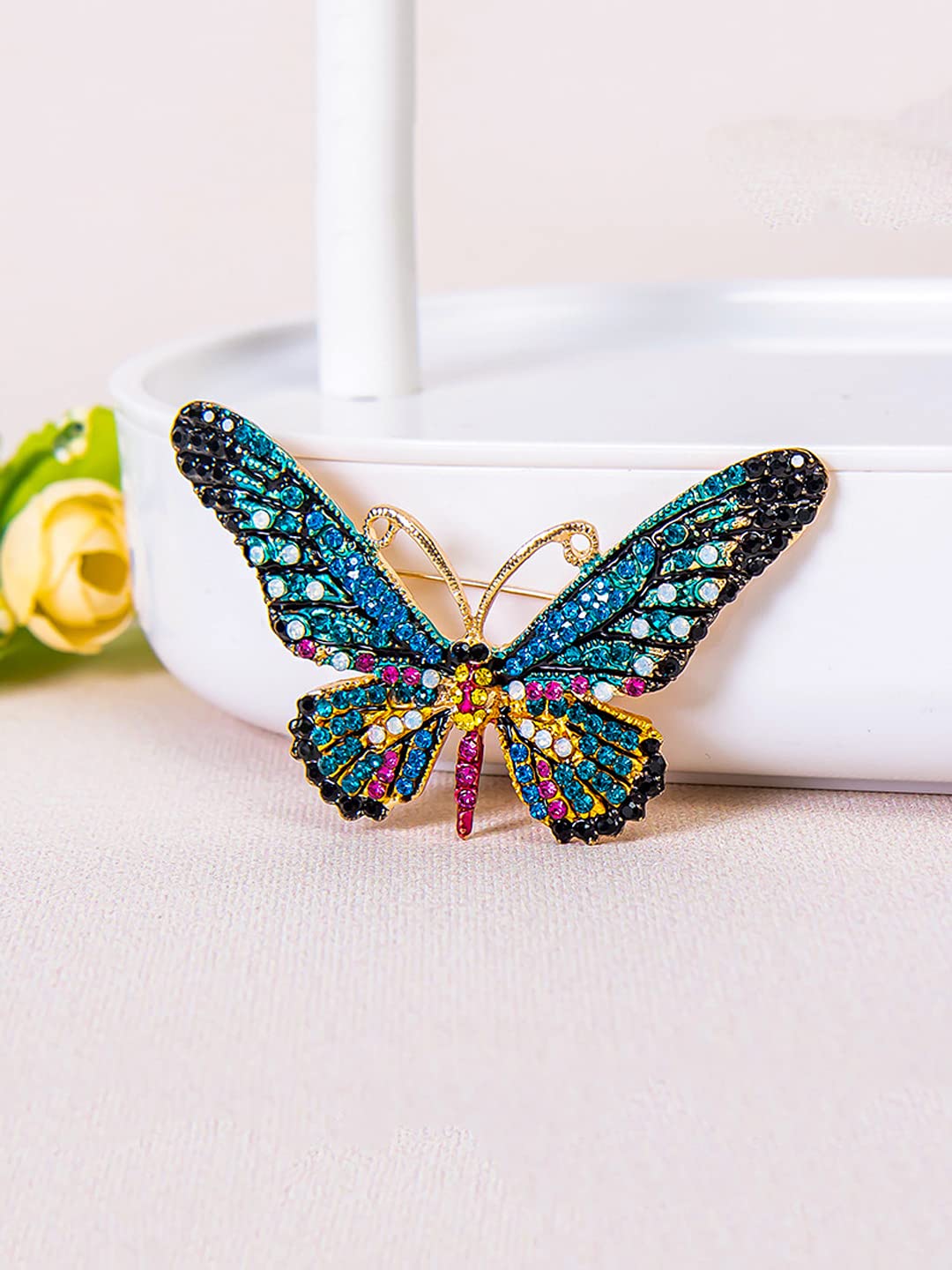 Yellow Chimes Brooch for Women Blue Butterfly Shaped Brooch Fashionable Brooch for Girls and Women.