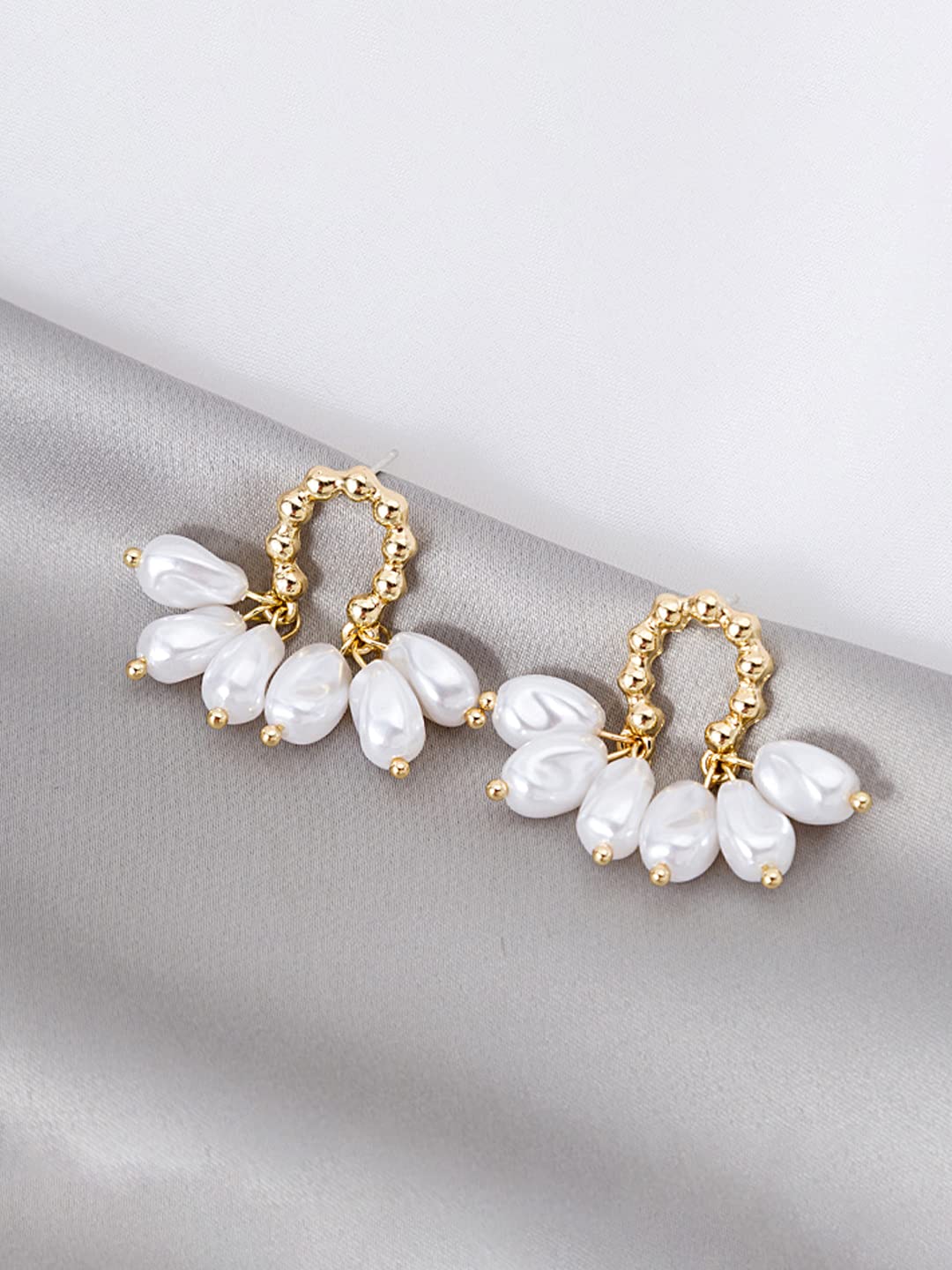 Yellow Chimes Earrings For Women Gold Tone Oval Shape Pearl Drop Earrings For Women and Girls