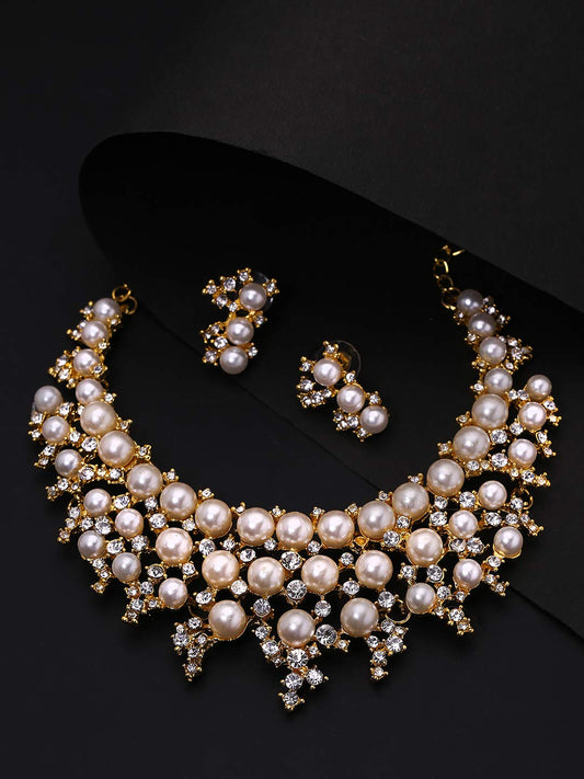 Yellow Chimes Latest Fashion Designer Pearl Gold Plated Pearl Choker Necklace Set with Earrings Jewellery Set For Women & Girls