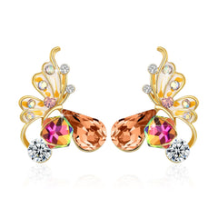 Yellow Chimes Moxie Collection Butterfly Multi-color Crystal Stud Earrings For Women & Girls (Brown)