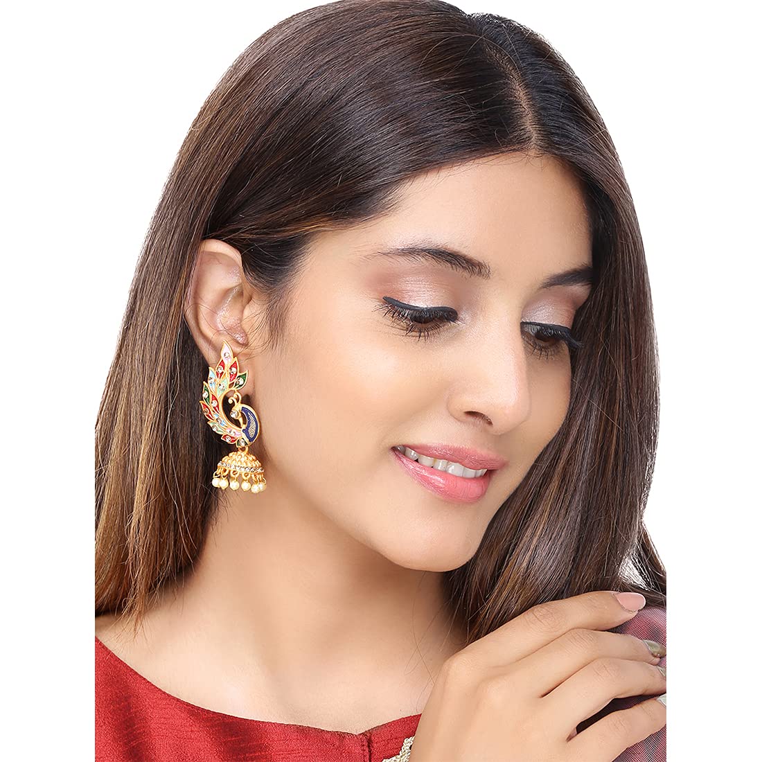Yellow Chimes Earrings for Women and Girls | Traditional Muticolor Meenakari Drop | Gold Plated Earring Set | Peacock Shaped Jhumki Combo Earrings | Accessories Jewellery for Women | Birthday Gift for Girls and Women Anniversary Gift for Wife