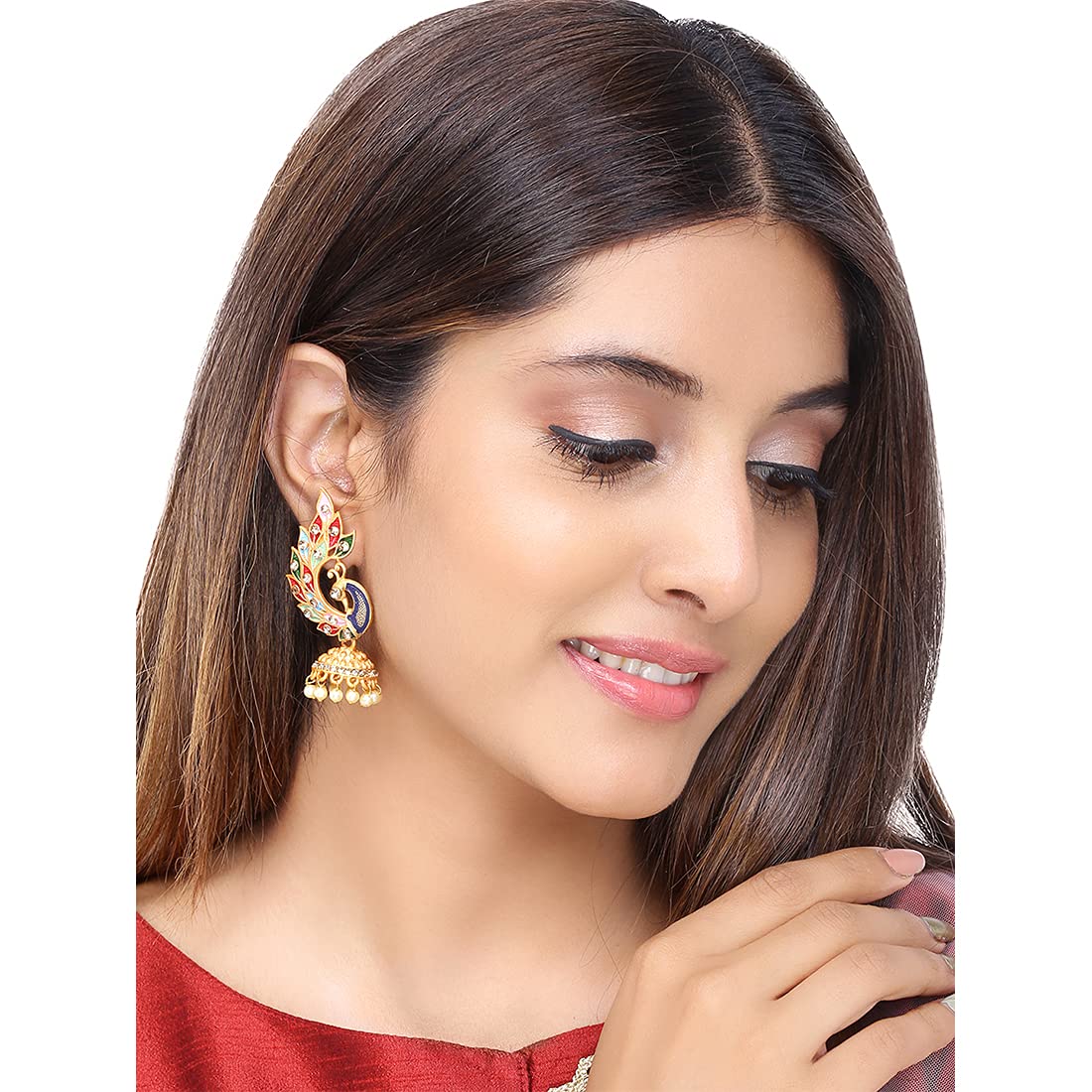 Kairangi Earrings for Women and Girls | Muticolor Meenakari Drop | Gold Plated Earring Set | Peacock Shaped Jhumki Combo Earrings | Birthday Gift for Girls and Women Anniversary Gift for Wife