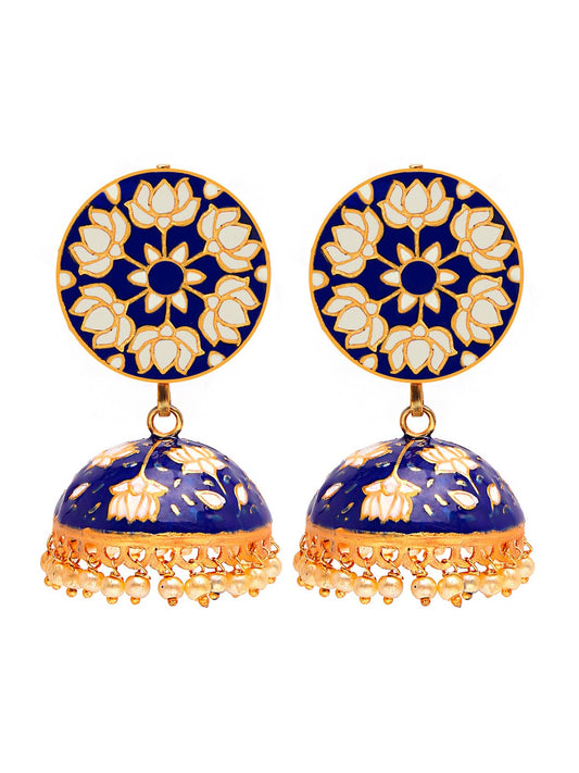 Yellow Chimes Meenakari Jumka Earrings with Ethnic Design Gold Plated Traditional Bead for Women and Girls