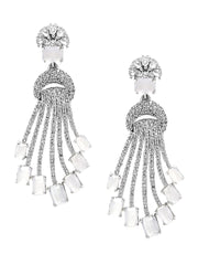 Yellow Chimes American Diamond Earrings for Women Rhodium-Plated White AD-Studded Long Danglers For Women and Girls
