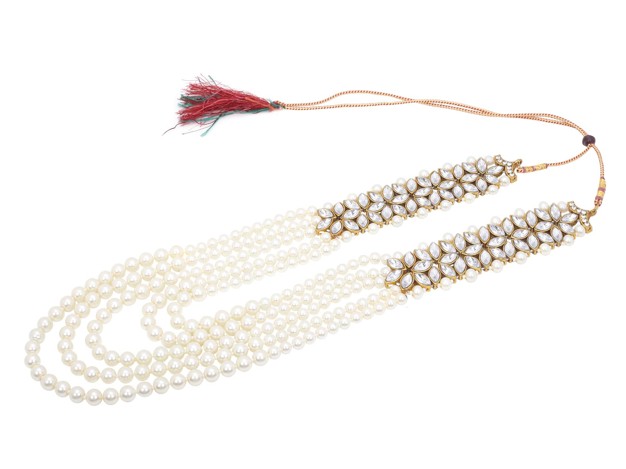 Yellow Chimes Ethnic Traditional White Kundan Multi Layer Pearl Long Rani Haar Necklace Set Jewellery Set for Women & Girls