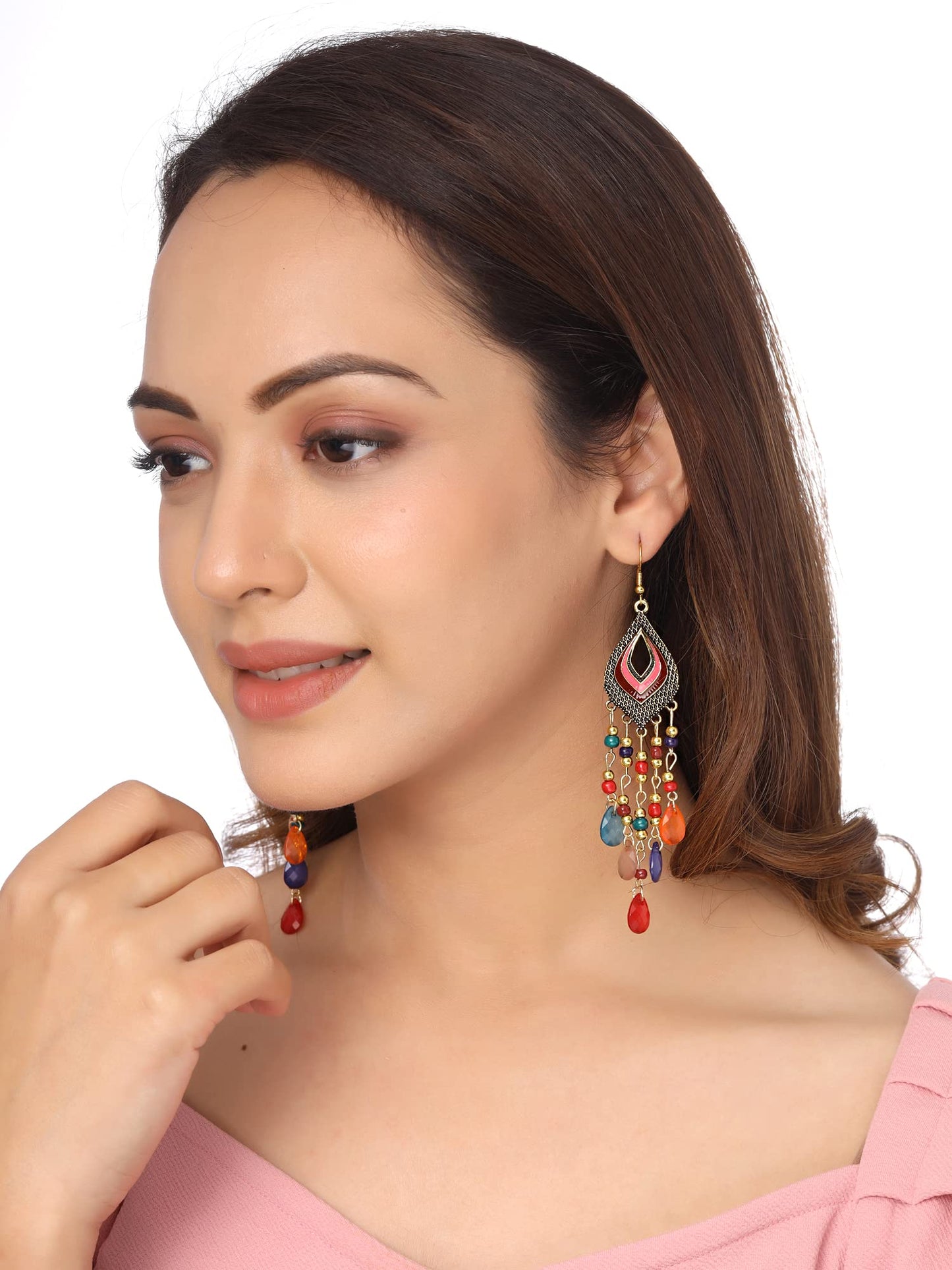 Kairangi Earrings for Women and Girls Fashion Multicolor Dangler | Gold Plated Long Beaded Tassel Earrings Bohemia Dangler Earrings| Birthday Gift for girls and women Anniversary Gift for Wife