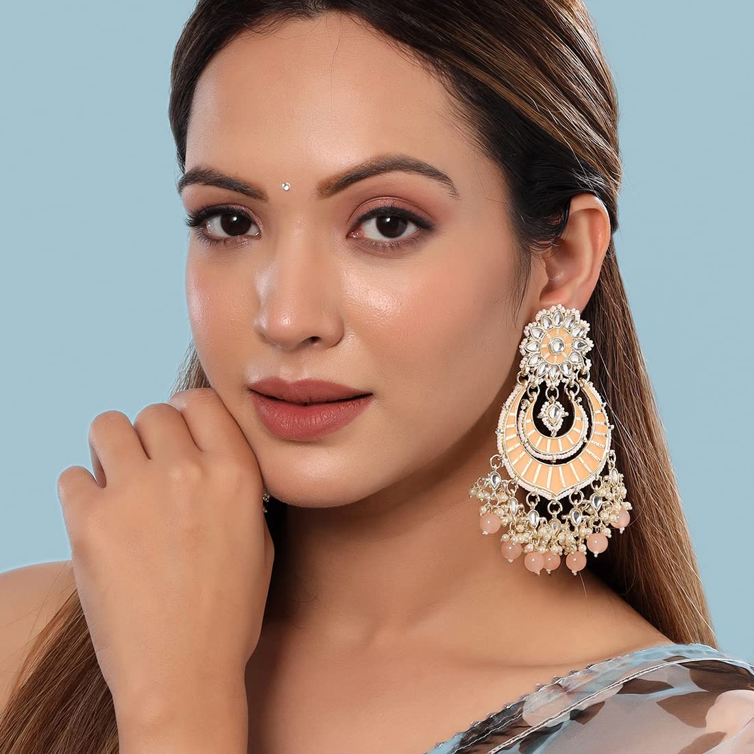 Yellow Chimes Earrings for Women and Girls Meenakari Chandbali | Gold Plated Pink Meenakari Chand Baliyan Earrings | Birthday Gift for girls and women Anniversary Gift for Wife