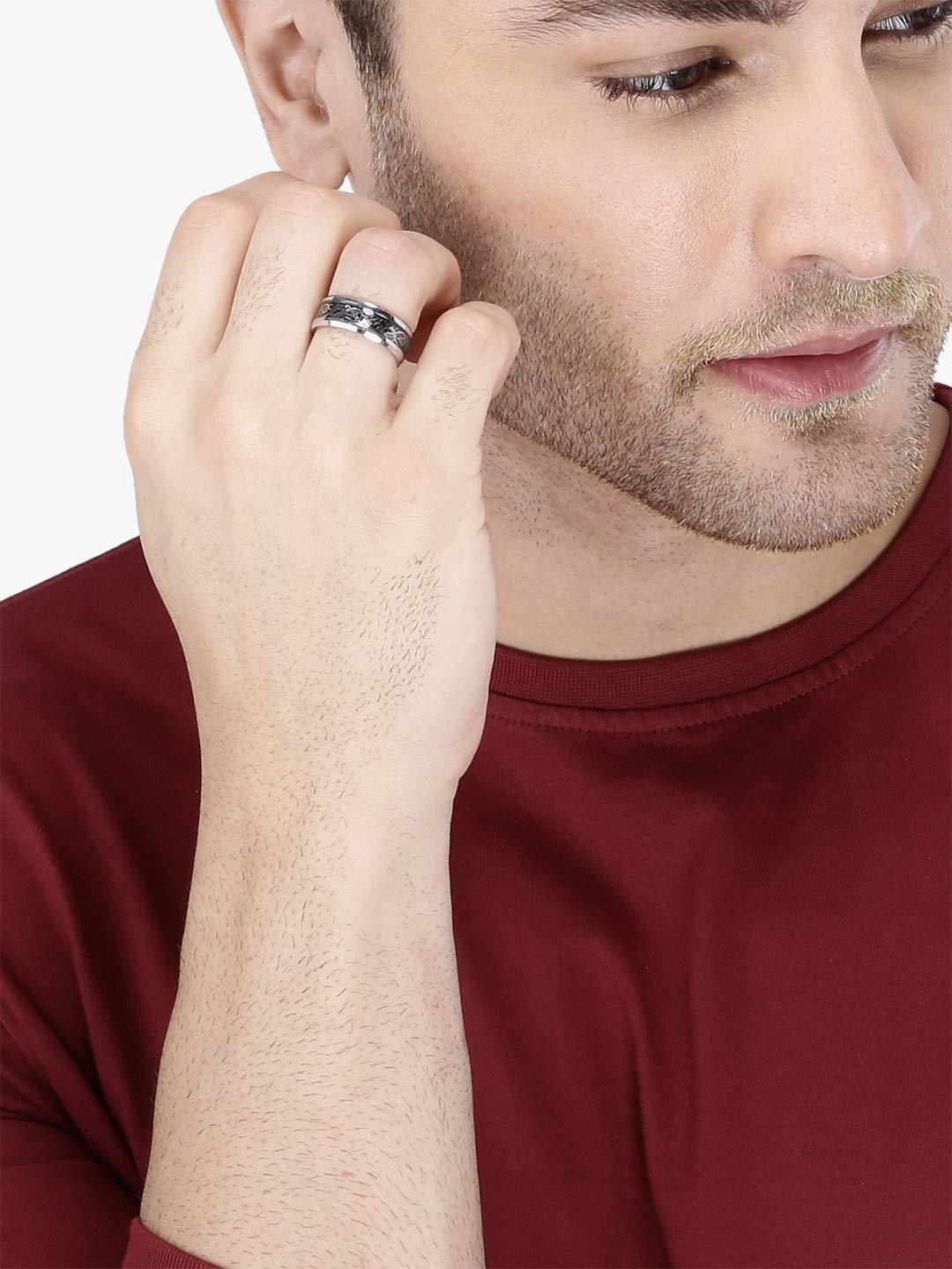 Yellow Chimes Combo of 2PCS Western Style Finger-Thumb and Black Dragon Stainless Steel Ring for Men and Boys