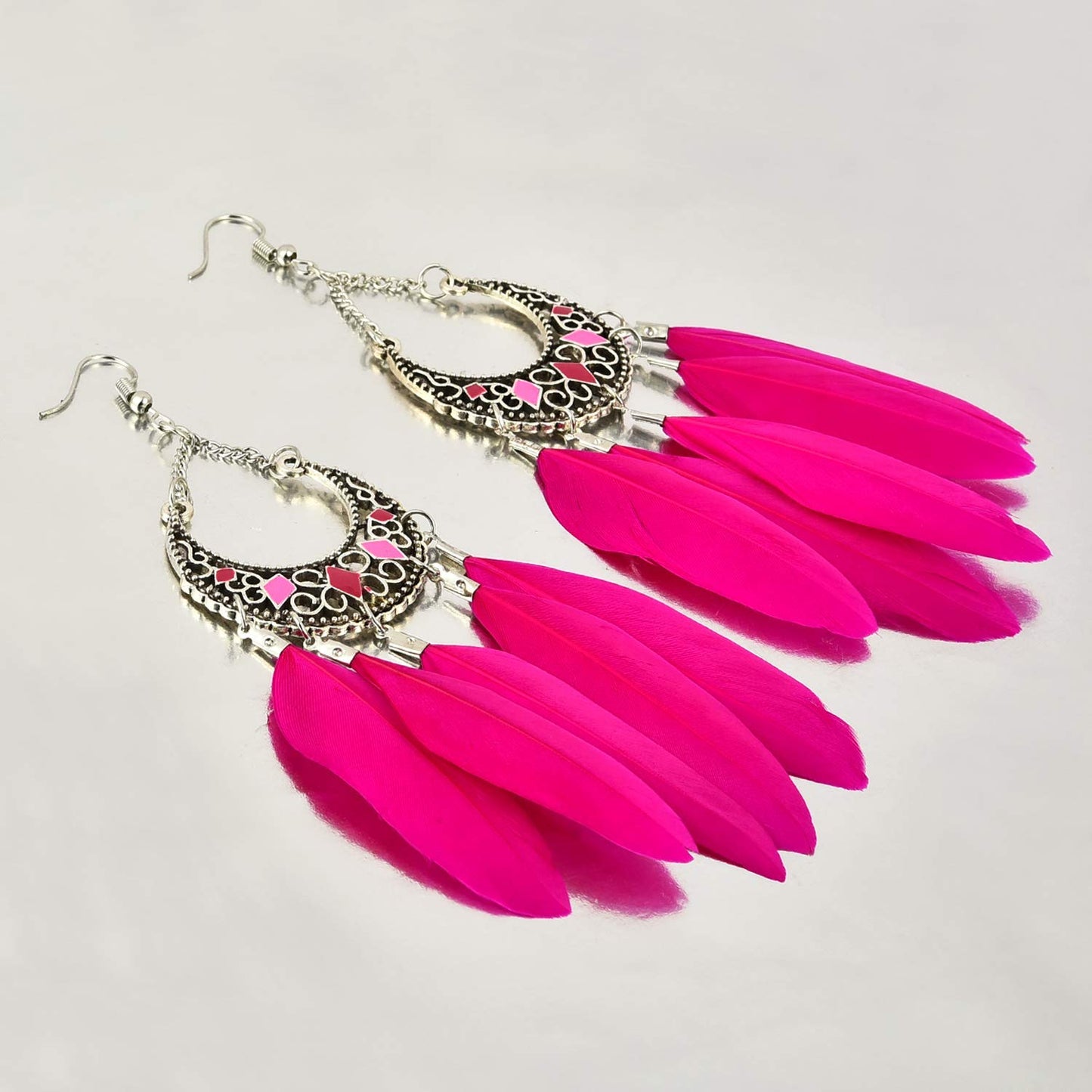 Yellow Chimes 2 Pairs Combo Trending Feathers Latest Style Long Tassel Drop Earrings for Women & Girls