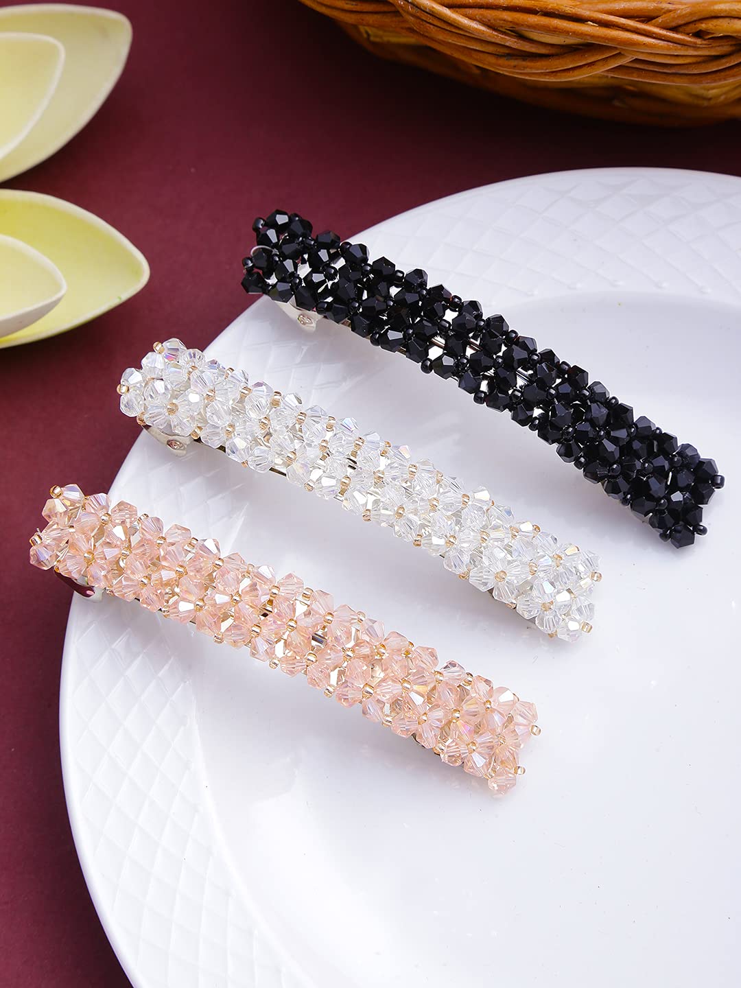 Yellow Chimes Hair Clips for Women Girls Barrette Hair Clips for Women Hair Accessories for Women Multicolor Hair Clips for Women 3 Pcs Crystal French Barrette Hair Clips for Women and Girls Gift For Women & Girls