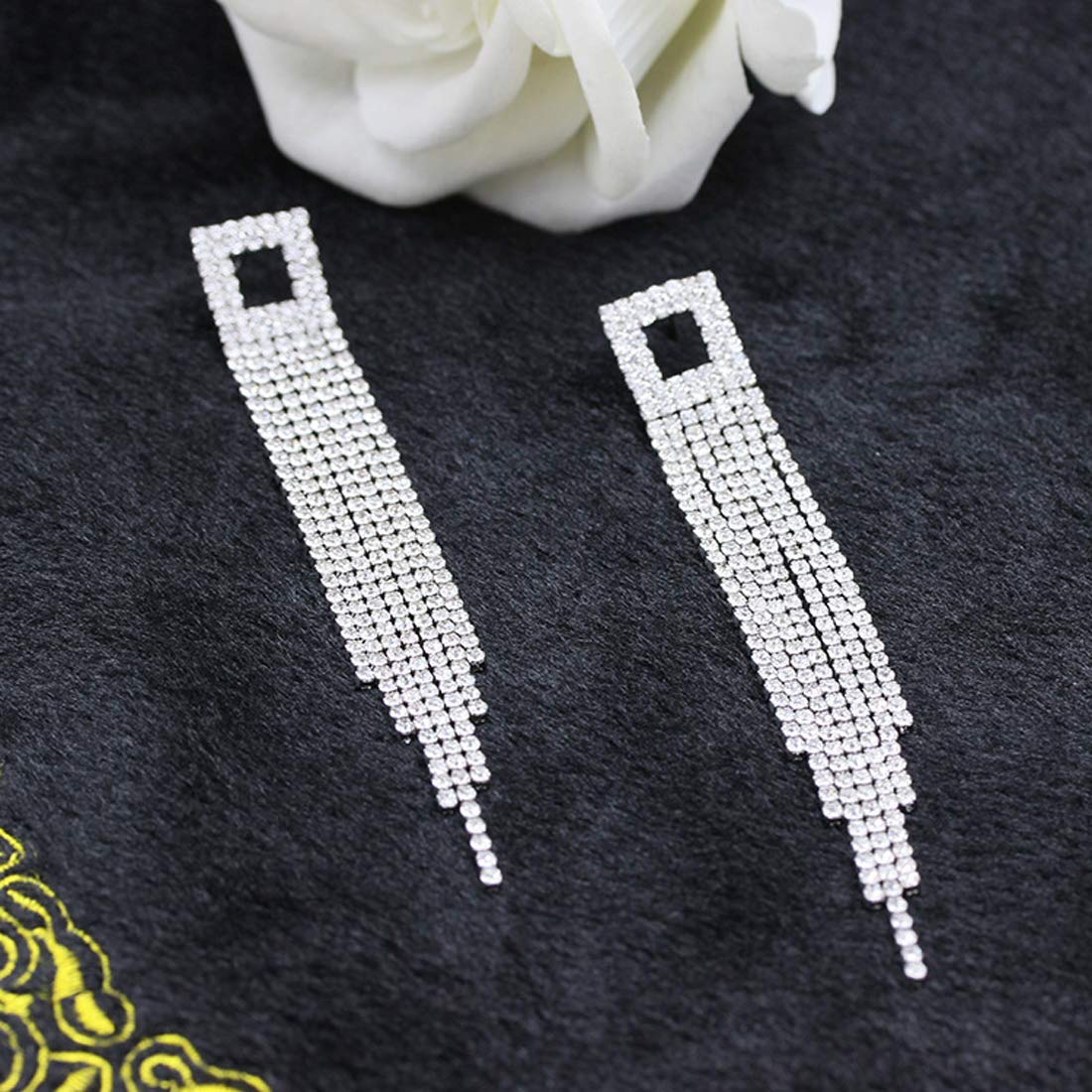 Kairangi Earrings for Women and Girls | Fashion White Crystal Studded Dangler Earring | Silver Toned Western Long Dangler Earrings | Birthday Gift for Girls and Women Anniversary Gift for Wife