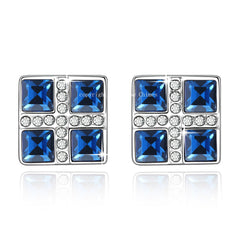 Yellow Chimes Crystals from Swarovski Platinum Plated Square Blue Crystal Earrings for Women & Girls