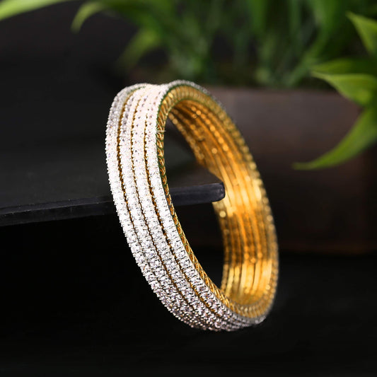 Yellow Chimes Elegant Small White AD/American Diamond Studded 18k Gold Plated 4 PCs Handcrafted Bangles Set for Women & Girls (2.6)