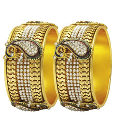 Yellow Chimes Classic Look 2 Pcs Bangle Set Gold Plated Pearl Crystal Traditional Ethnic Bangles for Women and Girls (2.4)