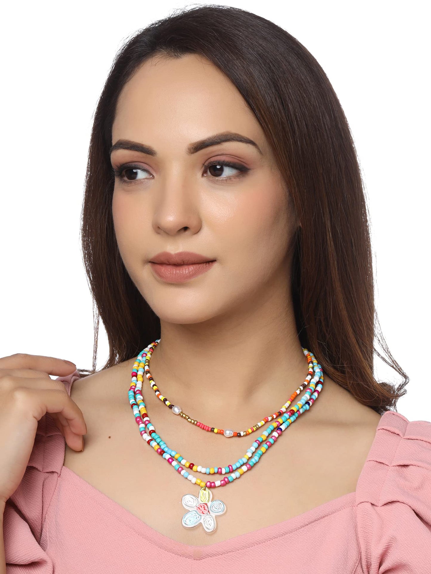 Yellow Chimes Necklace for Women and Girls Layered Necklace for Women | Multicolor Beads with Charm Multilayer Chain Necklace For women | Birthday Gift for girls and women Anniversary Gift for Wife