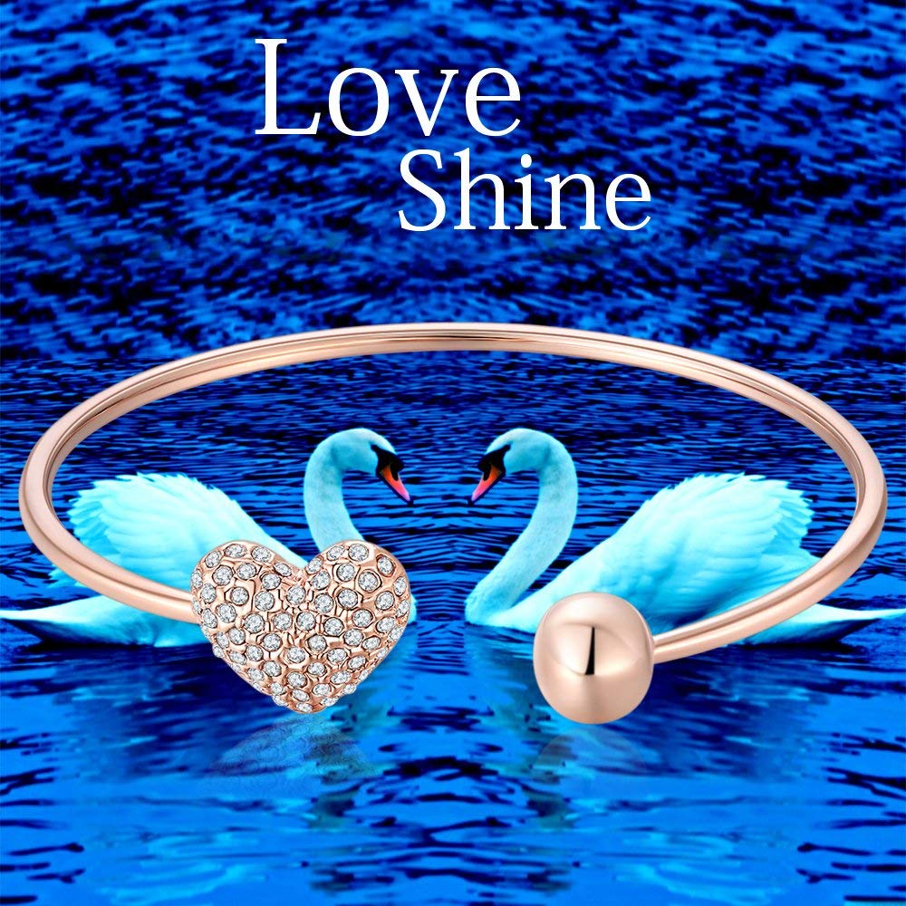 Yellow Chimes Combo Bracelets for Women 2 Pcs Charm Open Bangle Heart Shape White Crystal Charm Chain Bracelets set for Women and Girls