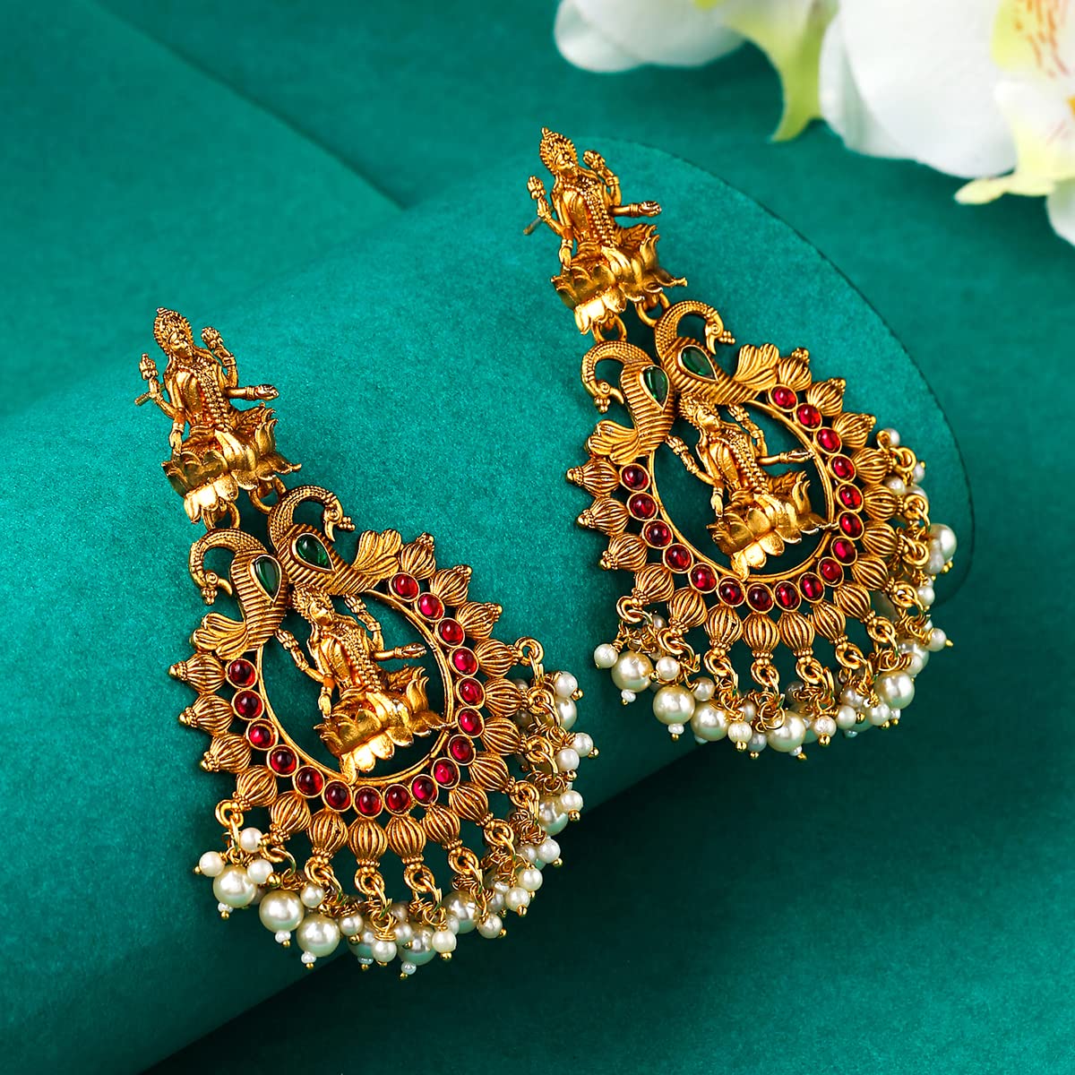 Kairangi Earrings for Women and Girls Traditional Chandbali Earrings Gold Plated | Beads Drop Temple Earrings | Birthday Gift for girls and women Anniversary Gift for Wife (Style 5)