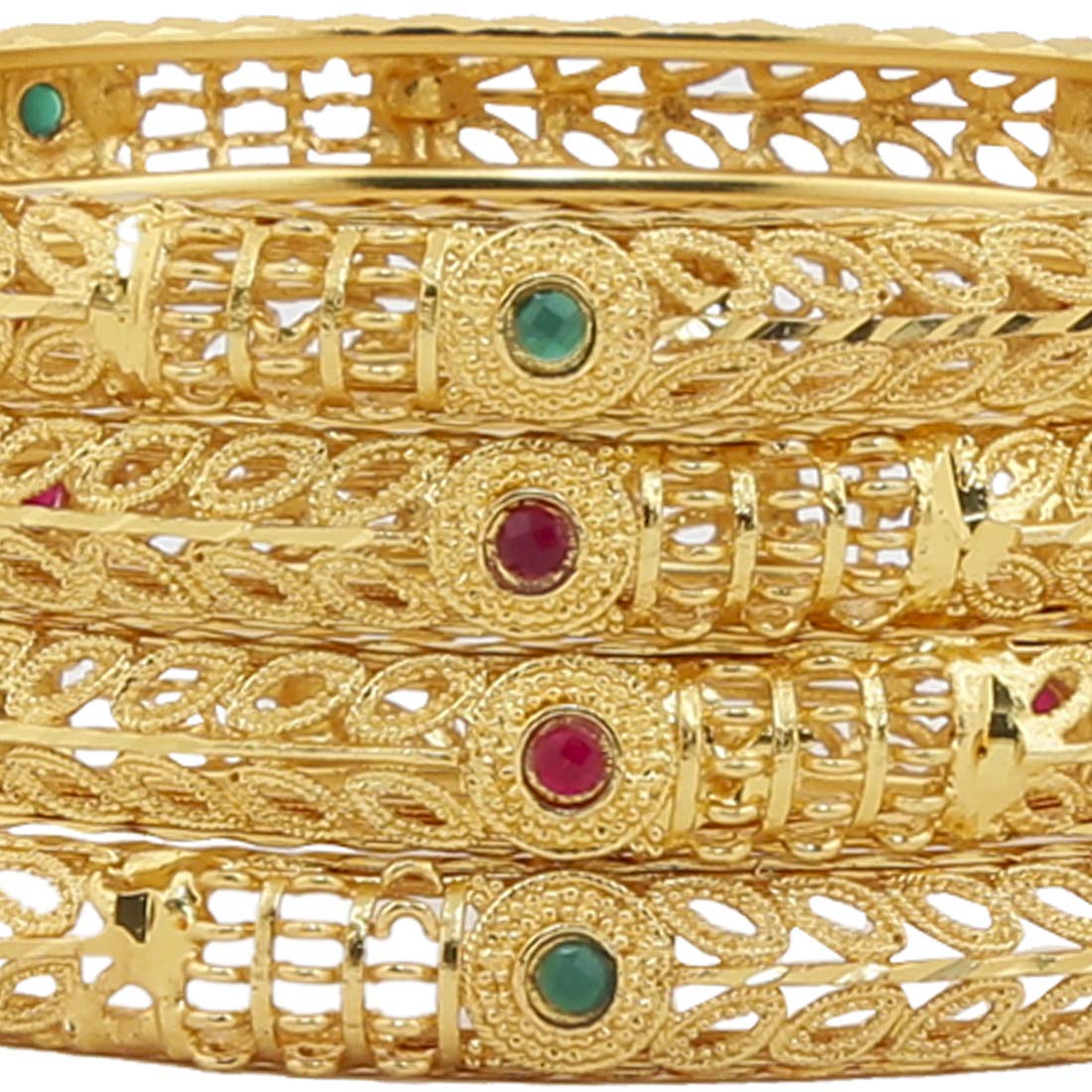Yellow Chimes Classic Design Ethnic Look Studded Stones 4 PCs Traditional Gold Plated Bangles Set for Women and Girls (2.6)