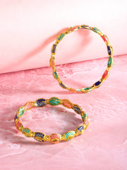 Yellow Chimes Bangles for Women Oval Shaped Meenakari Touch Traditional Bangles for Women and Girls