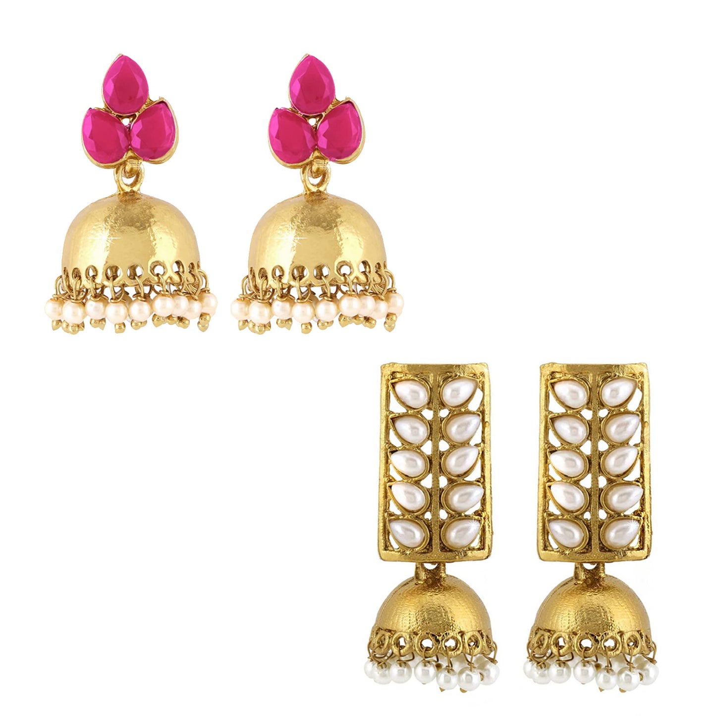 Yellow Chimes Earrings for Women & Girls | Traditional Gold Plated 2 Pairs Jhumka Earrings with Hanging Pearls | Dome Shape Jhumki Earring | Birthday Gift for Girls & Women Anniversary Gift for Wife